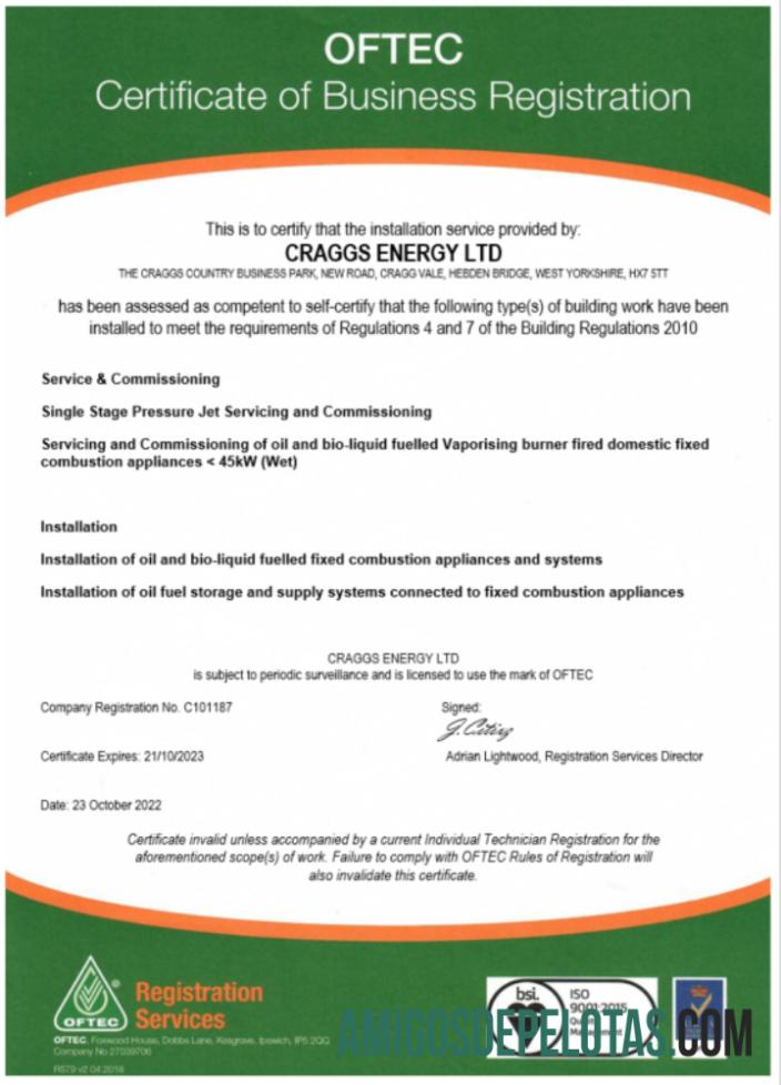 Certificado de registro OFTEC dos EUA em branco modelo Word e PDF